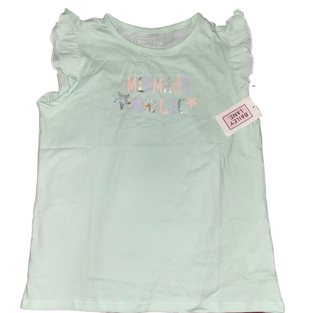 Girls Bailey Lane Light Green Mermaid Magic Short Flutter Sleeve Tee L NWT
